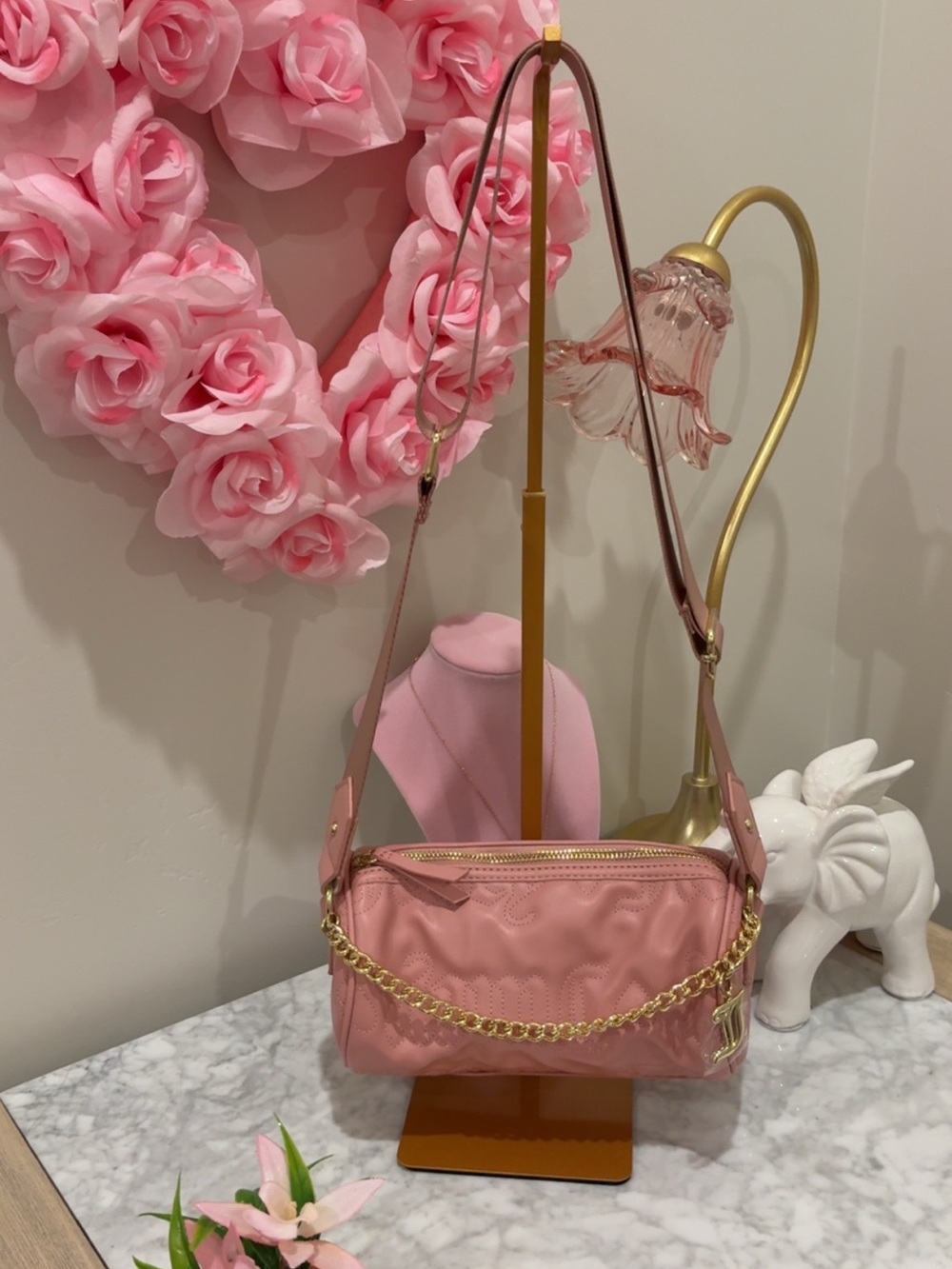 Pink Quilted Chain-Accent Crossbody Bag - Unbranded